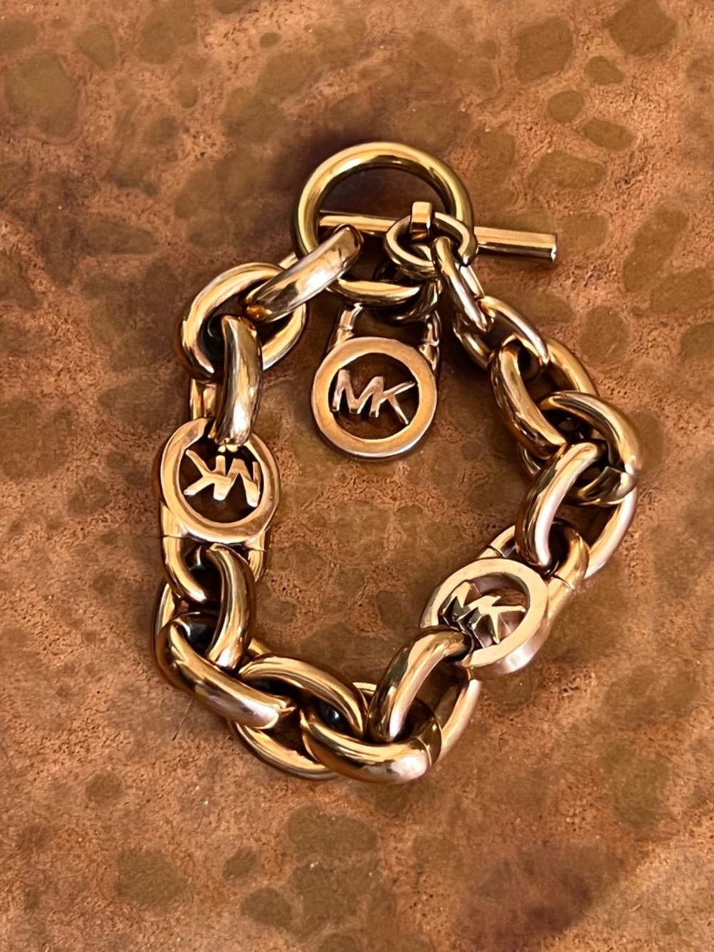 Michael Kors Rose Gold-Tone Chunky Link Bracelet with MK Charms
